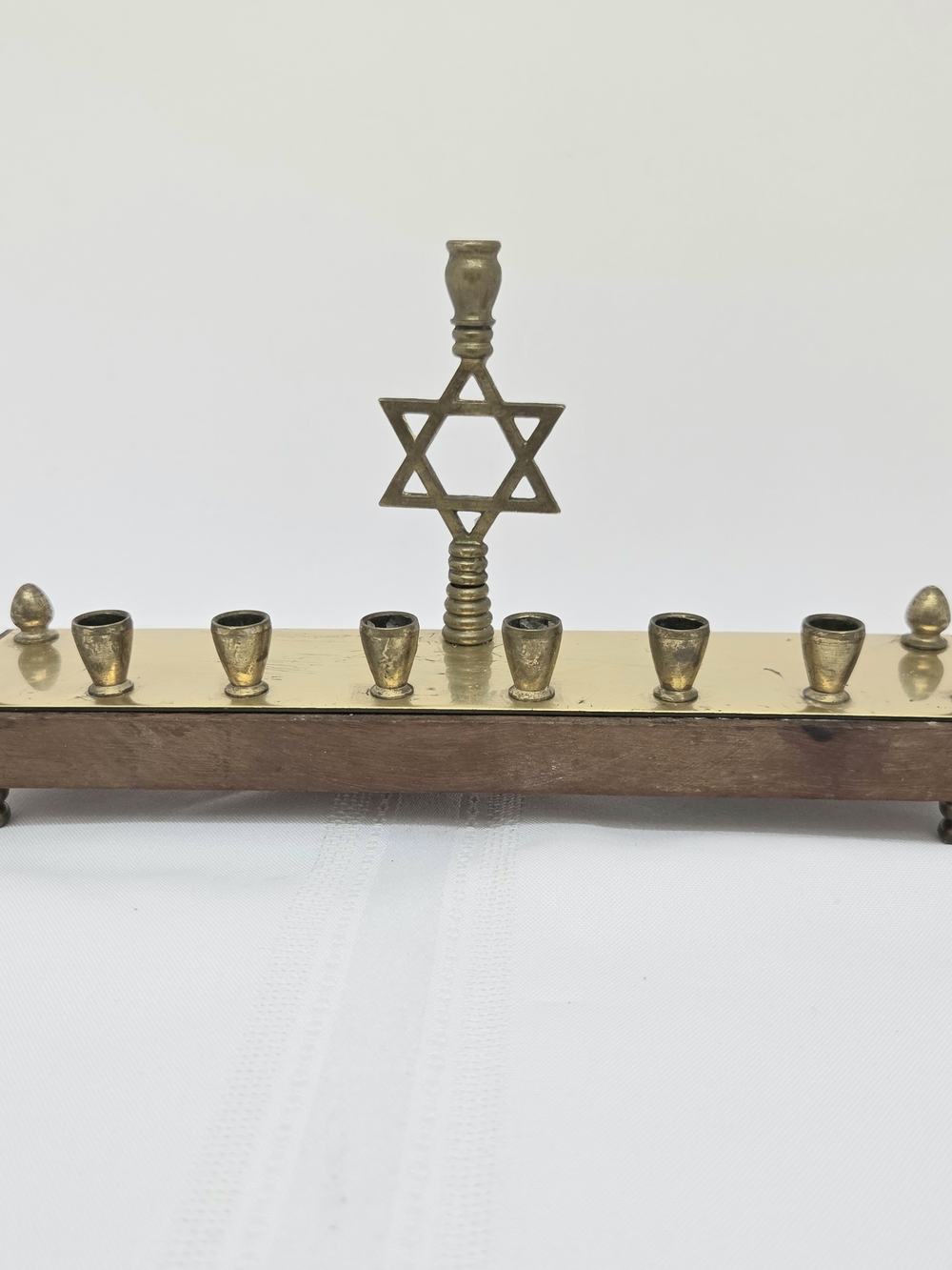 VTG Jewis Judaica Traditional Hanukkah Menorah Brass &Wood Religion